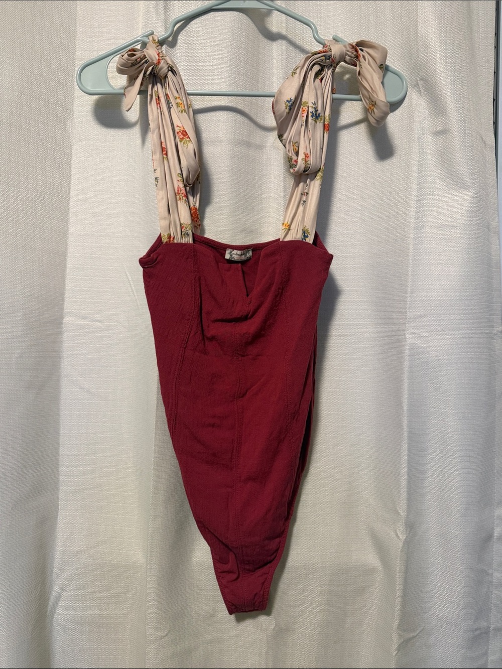Free People Burgundy Bodysuit with Floral Tie Straps